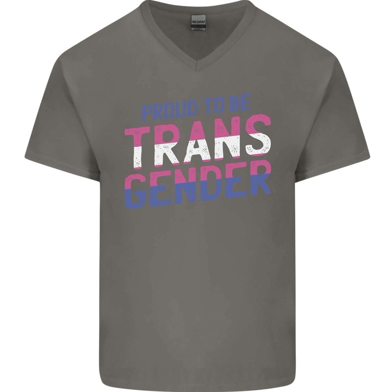 Proud to Be Transgender LGBT Mens V-Neck Cotton T-Shirt Charcoal