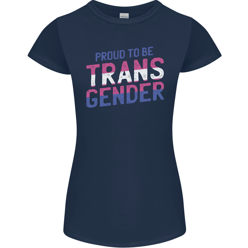 Proud to Be Transgender LGBT Womens Petite Cut T-Shirt Navy Blue