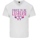 Proud to Be a Lesbian LGBT Gay Pride Awareness Mens V-Neck Cotton T-Shirt White