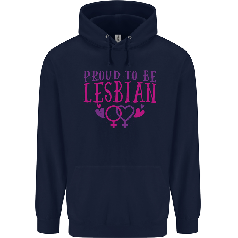 Proud to Be a Lesbian LGBT Gay Pride Day Childrens Kids Hoodie Navy Blue
