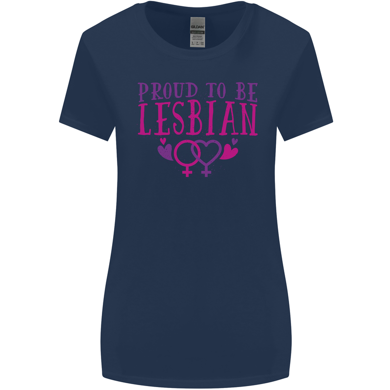 Proud to Be a Lesbian LGBT Gay Pride Day Womens Wider Cut T-Shirt Navy Blue