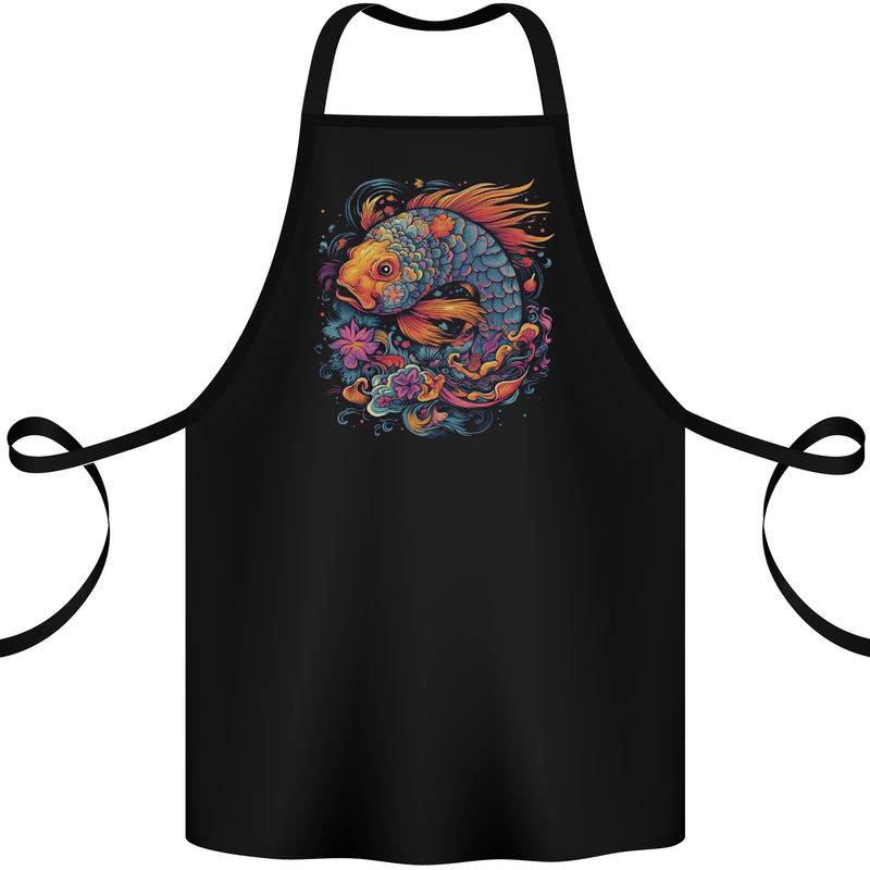 Psychedelic Koi Carp Fish Cotton Apron 100% Organic Black