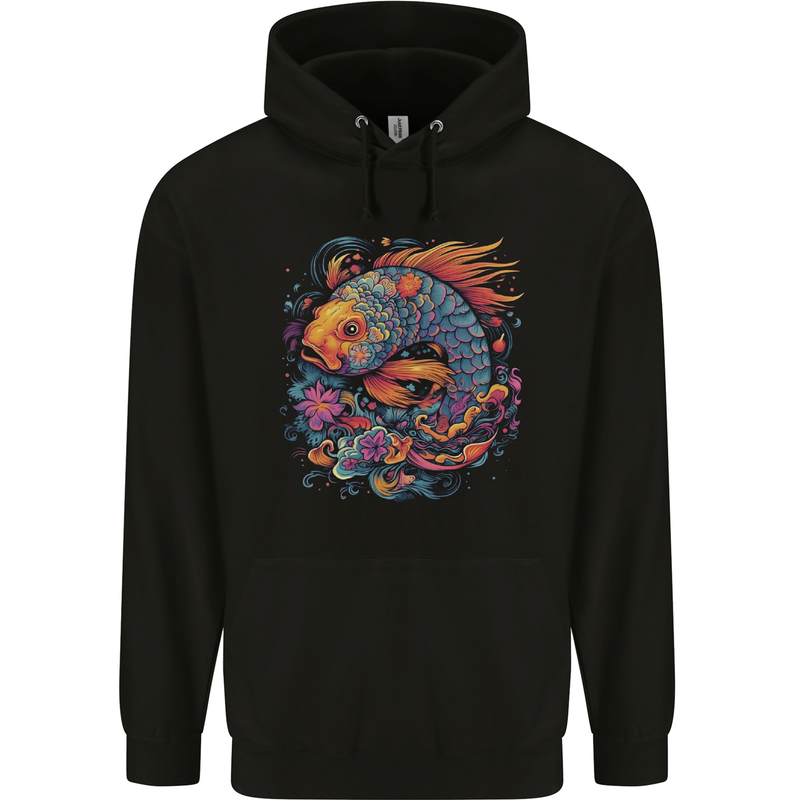 Psychedelic Koi Carp Fish Mens 80% Cotton Hoodie Black