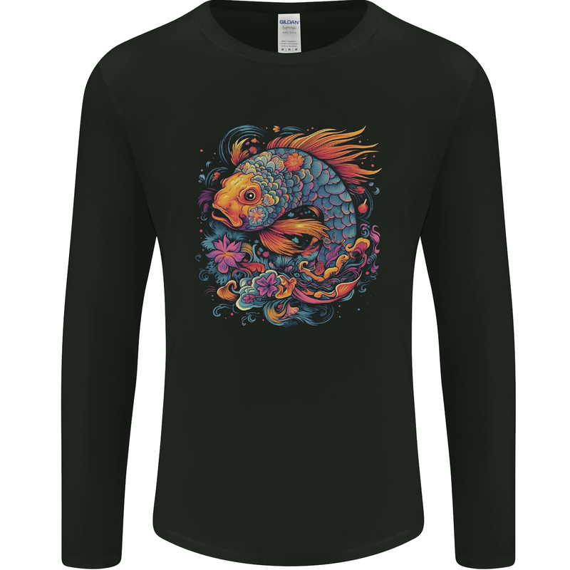 Psychedelic Koi Carp Fish Mens Long Sleeve T-Shirt Black