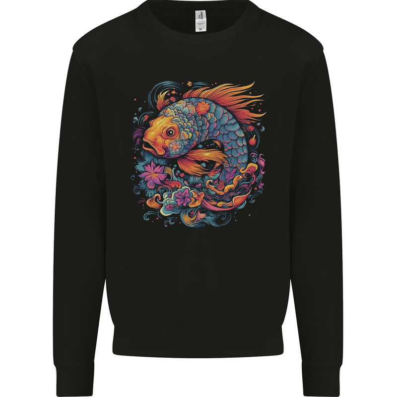 Psychedelic Koi Carp Fish Mens Sweatshirt Jumper Black