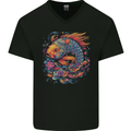Psychedelic Koi Carp Fish Mens V-Neck Cotton T-Shirt Black