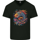 Psychedelic Koi Carp Fish Mens V-Neck Cotton T-Shirt Black