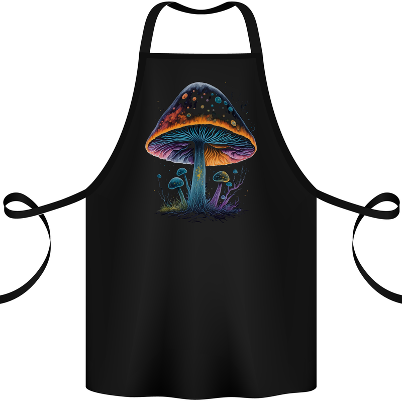 Psychedelic Magic Mushroom LSD Trippy Cotton Apron 100% Organic Black