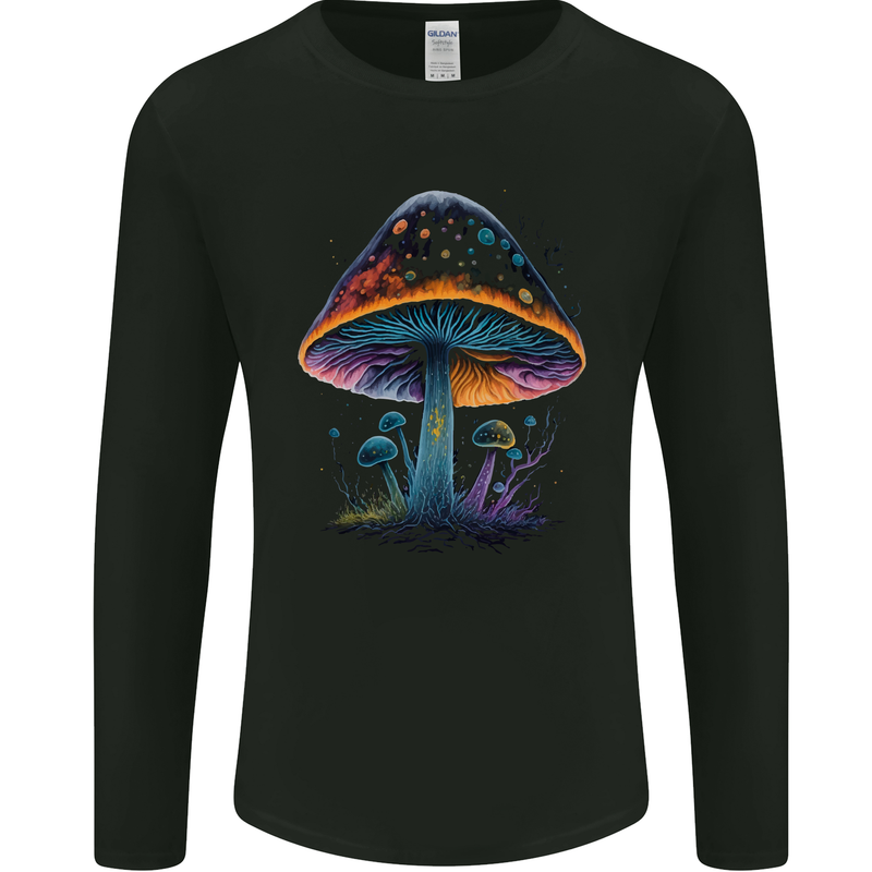 Psychedelic Magic Mushroom LSD Trippy Mens Long Sleeve T-Shirt Black