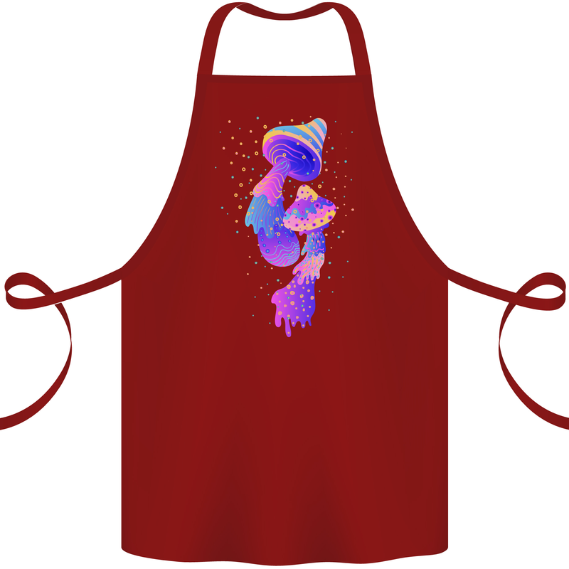 Psychedelic Magic Mushrooms LSD Cotton Apron 100% Organic Maroon