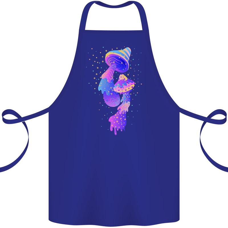 Psychedelic Magic Mushrooms LSD Cotton Apron 100% Organic Royal Blue