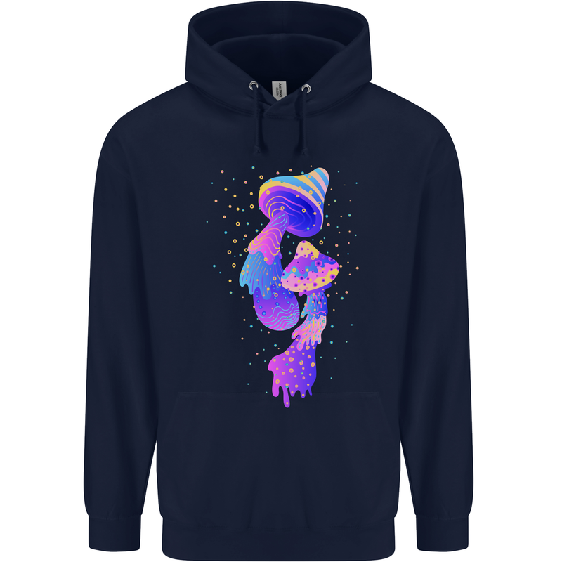 Psychedelic Magic Mushrooms LSD Mens 80% Cotton Hoodie Navy Blue