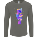 Psychedelic Magic Mushrooms LSD Mens Long Sleeve T-Shirt Charcoal