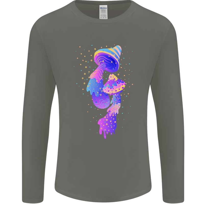 Psychedelic Magic Mushrooms LSD Mens Long Sleeve T-Shirt Charcoal