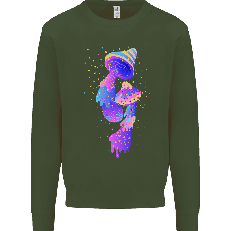 Psychedelic Magic Mushrooms LSD Mens Sweatshirt Jumper Forest Green