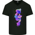Psychedelic Magic Mushrooms LSD Mens V-Neck Cotton T-Shirt Black
