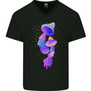 Psychedelic Magic Mushrooms LSD Mens V-Neck Cotton T-Shirt Black