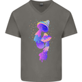 Psychedelic Magic Mushrooms LSD Mens V-Neck Cotton T-Shirt Charcoal