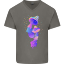 Psychedelic Magic Mushrooms LSD Mens V-Neck Cotton T-Shirt Charcoal