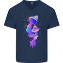 Psychedelic Magic Mushrooms LSD Mens V-Neck Cotton T-Shirt Navy Blue
