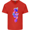 Psychedelic Magic Mushrooms LSD Mens V-Neck Cotton T-Shirt Red