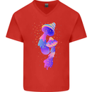 Psychedelic Magic Mushrooms LSD Mens V-Neck Cotton T-Shirt Red