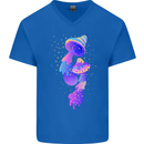 Psychedelic Magic Mushrooms LSD Mens V-Neck Cotton T-Shirt Royal Blue