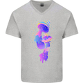 Psychedelic Magic Mushrooms LSD Mens V-Neck Cotton T-Shirt Sports Grey