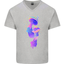 Psychedelic Magic Mushrooms LSD Mens V-Neck Cotton T-Shirt Sports Grey