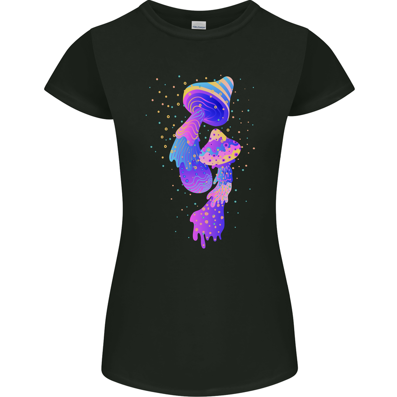 Psychedelic Magic Mushrooms LSD Womens Petite Cut T-Shirt Black
