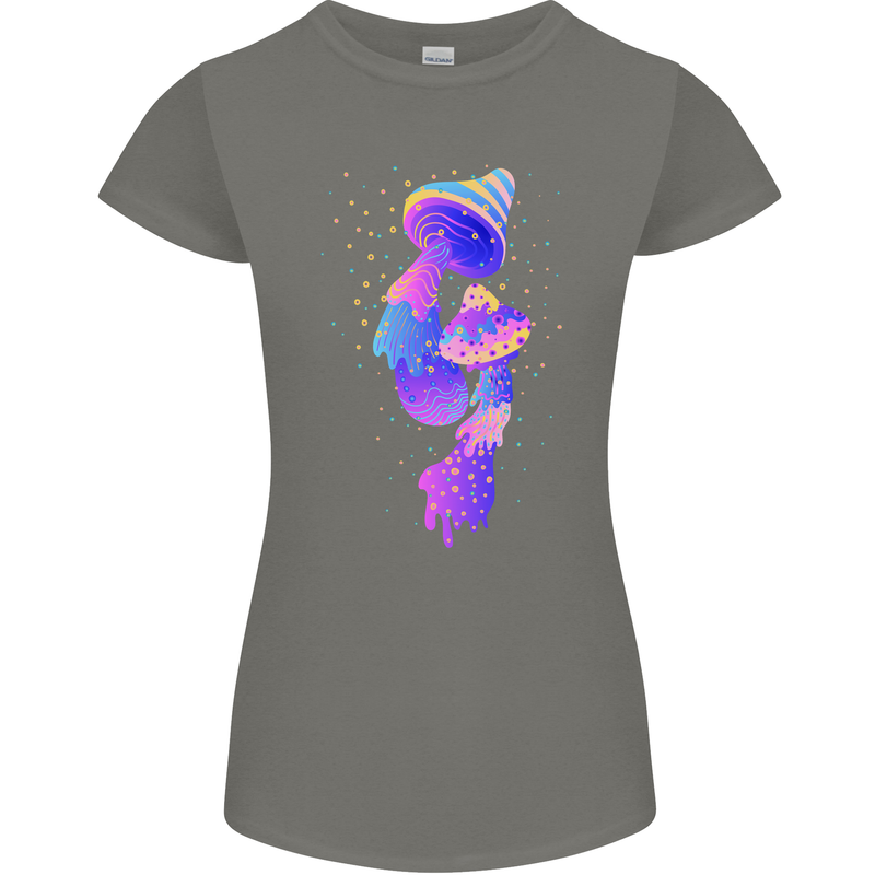Psychedelic Magic Mushrooms LSD Womens Petite Cut T-Shirt Charcoal