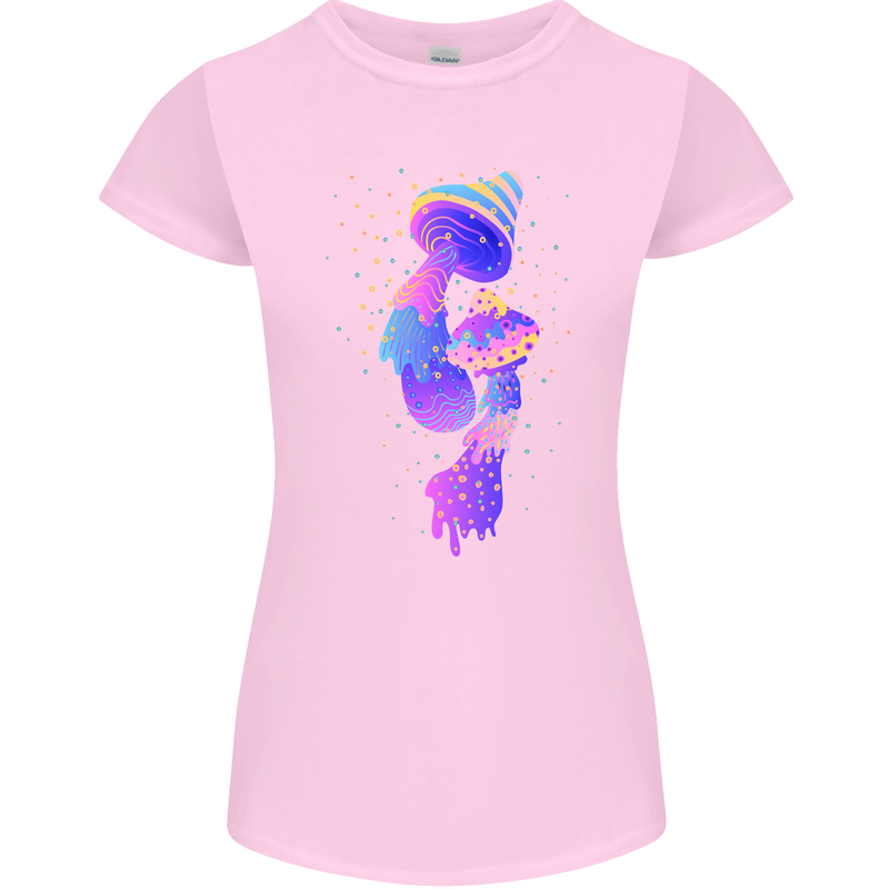 Psychedelic Magic Mushrooms LSD Womens Petite Cut T-Shirt Light Pink