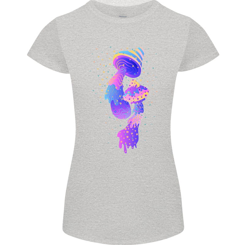 Psychedelic Magic Mushrooms LSD Womens Petite Cut T-Shirt Sports Grey