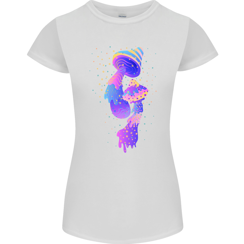Psychedelic Magic Mushrooms LSD Womens Petite Cut T-Shirt White