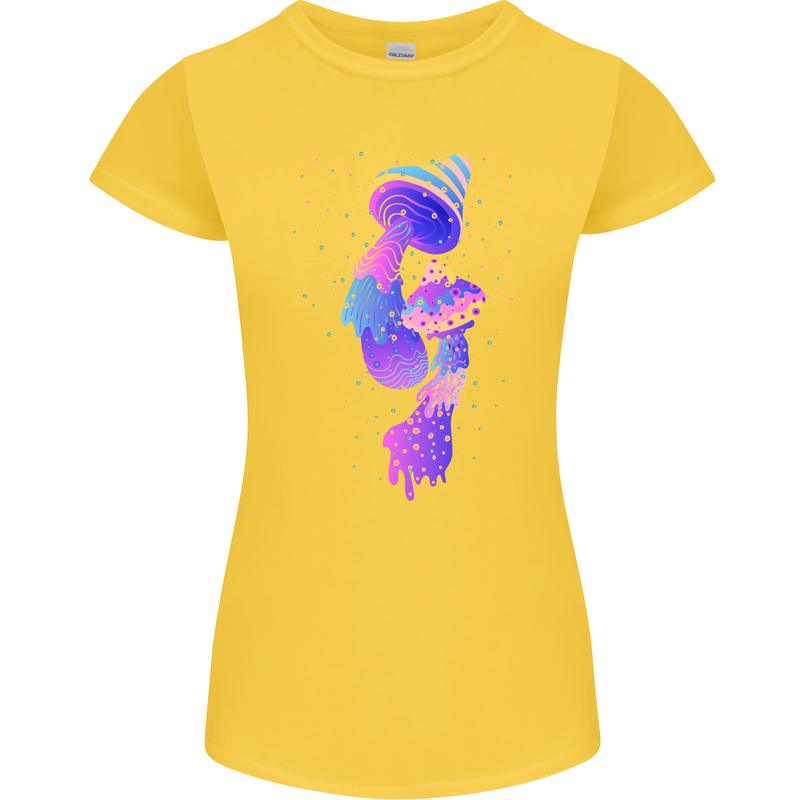 Psychedelic Magic Mushrooms LSD Womens Petite Cut T-Shirt Yellow