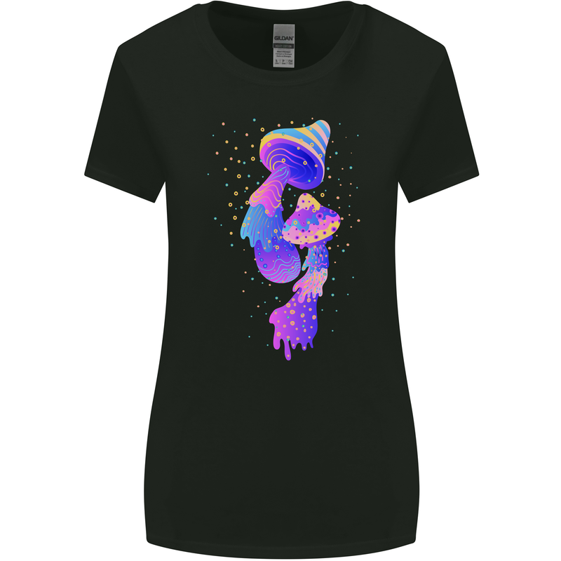 Psychedelic Magic Mushrooms LSD Womens Wider Cut T-Shirt Black