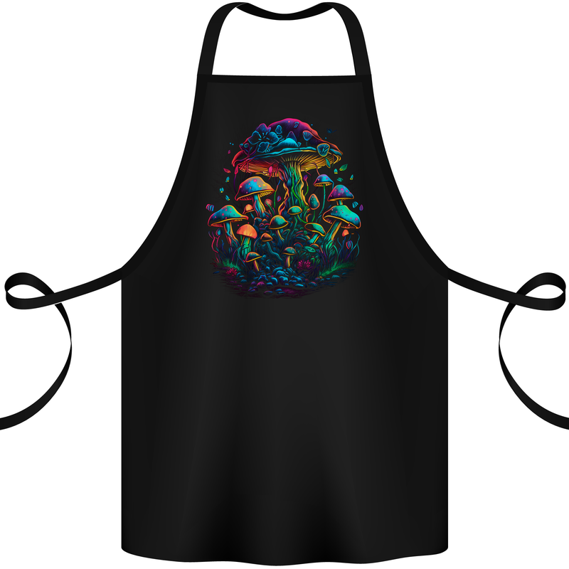 Psychedelic Magic Mushrooms Trippy LSD Cotton Apron 100% Organic Black