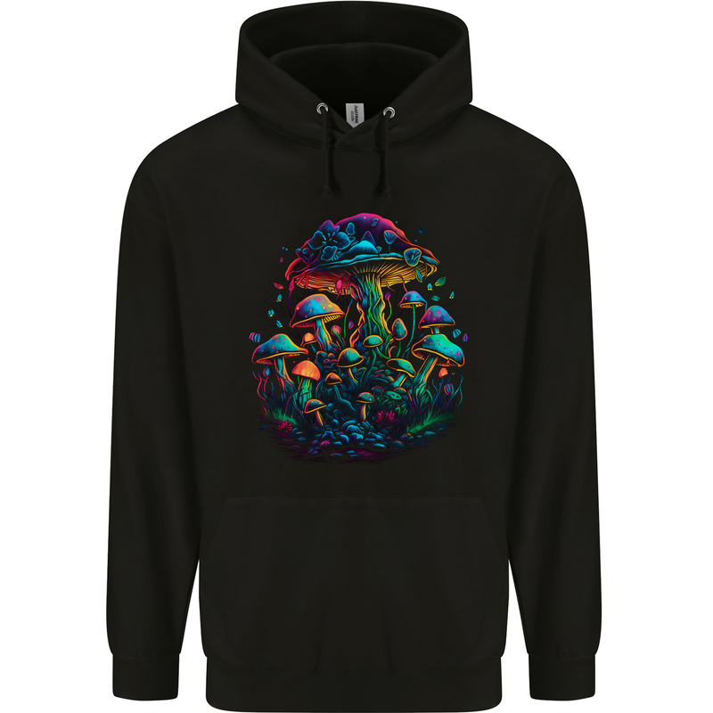 Psychedelic Magic Mushrooms Trippy LSD Mens 80% Cotton Hoodie Black