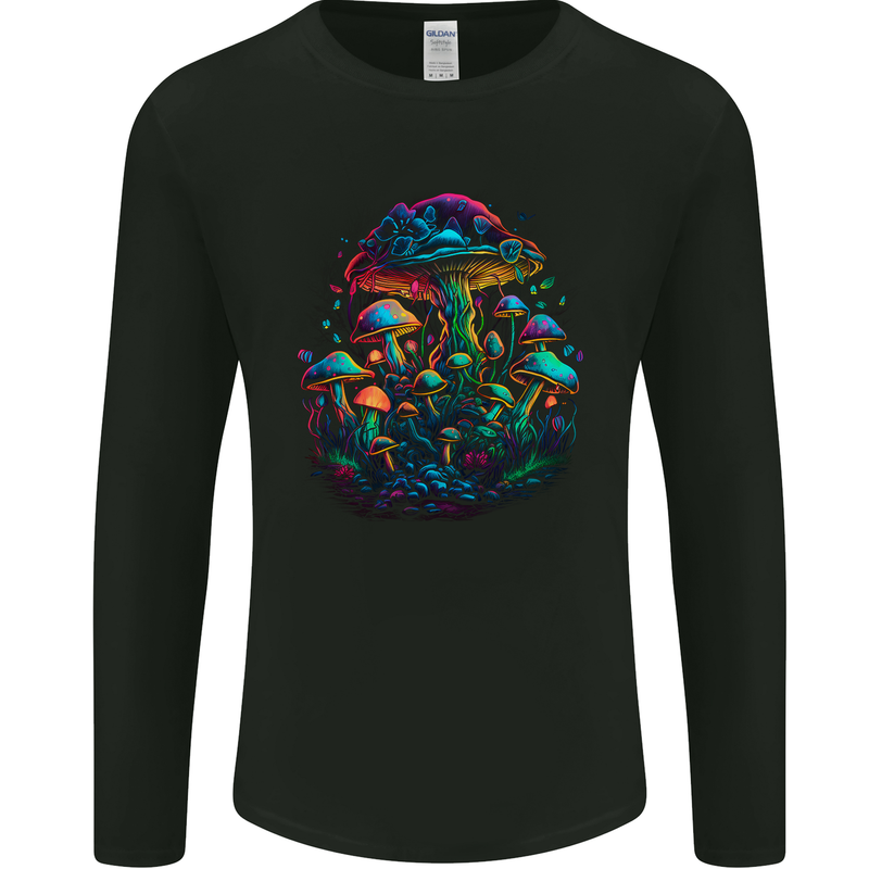 Psychedelic Magic Mushrooms Trippy LSD Mens Long Sleeve T-Shirt Black