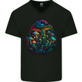 Psychedelic Magic Mushrooms Trippy LSD Mens V-Neck Cotton T-Shirt Black