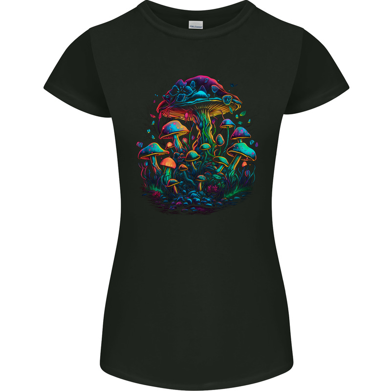 Psychedelic Magic Mushrooms Trippy LSD Womens Petite Cut T-Shirt Black