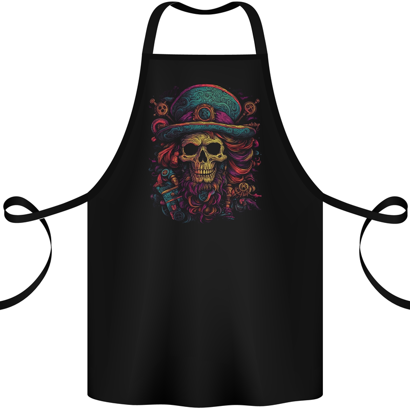 Psychedelic Pirate Skull LSD Trippy Demonic Cotton Apron 100% Organic Black