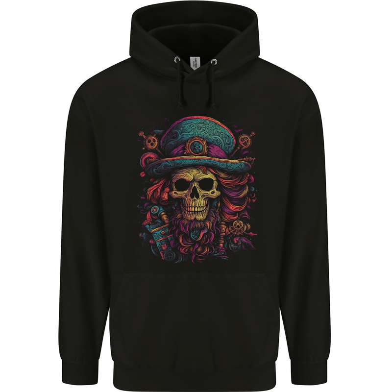 Psychedelic Pirate Skull LSD Trippy Demonic Mens 80% Cotton Hoodie Black