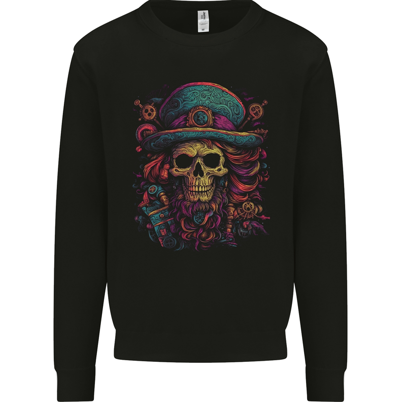 Psychedelic Pirate Skull LSD Trippy Demonic Mens Sweatshirt Jumper Black