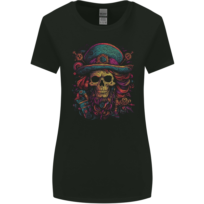 Psychedelic Pirate Skull LSD Trippy Demonic Womens Wider Cut T-Shirt Black