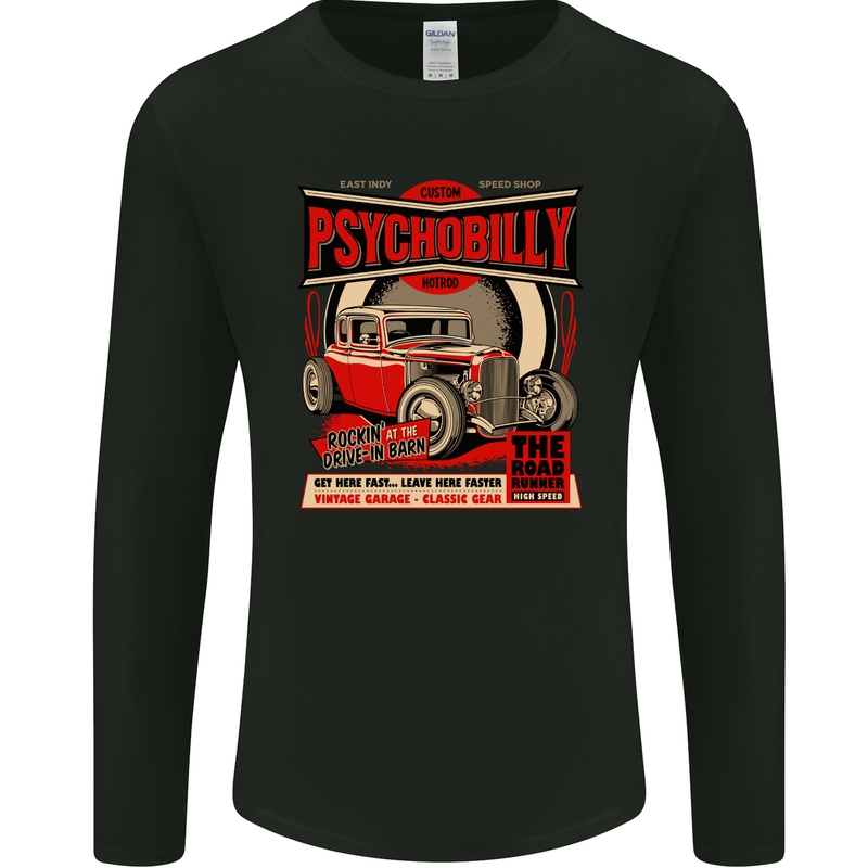 Psychobilly Custom Hot Rod Mens Long Sleeve T-Shirt Black