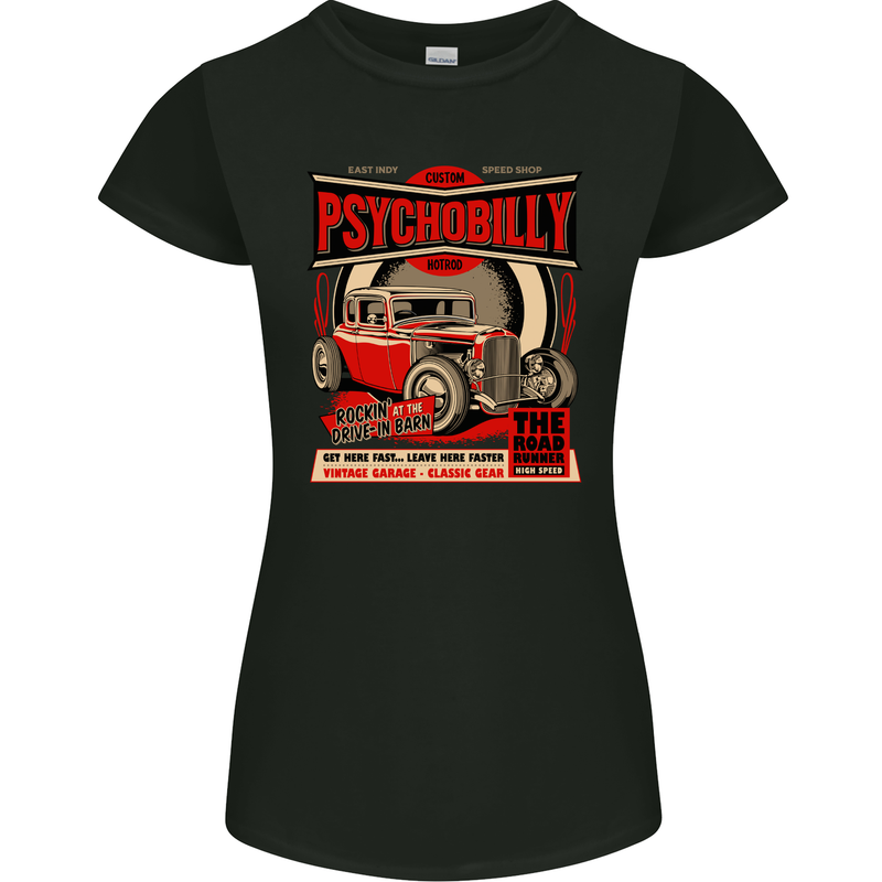 Psychobilly Custom Hot Rod Womens Petite Cut T-Shirt Black