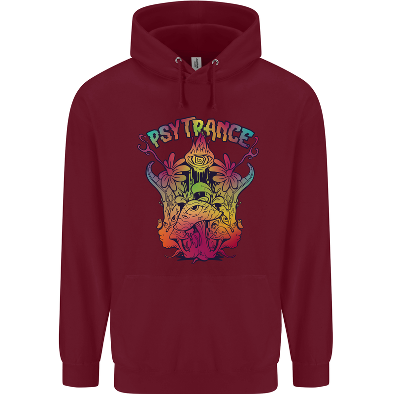 Psytrance Psychedelic Trance Music Psy Mens 80% Cotton Hoodie Maroon