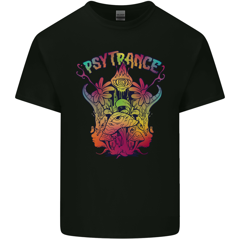 Psytrance Psychedelic Trance Music Psy Mens Cotton T-Shirt Tee Top Black