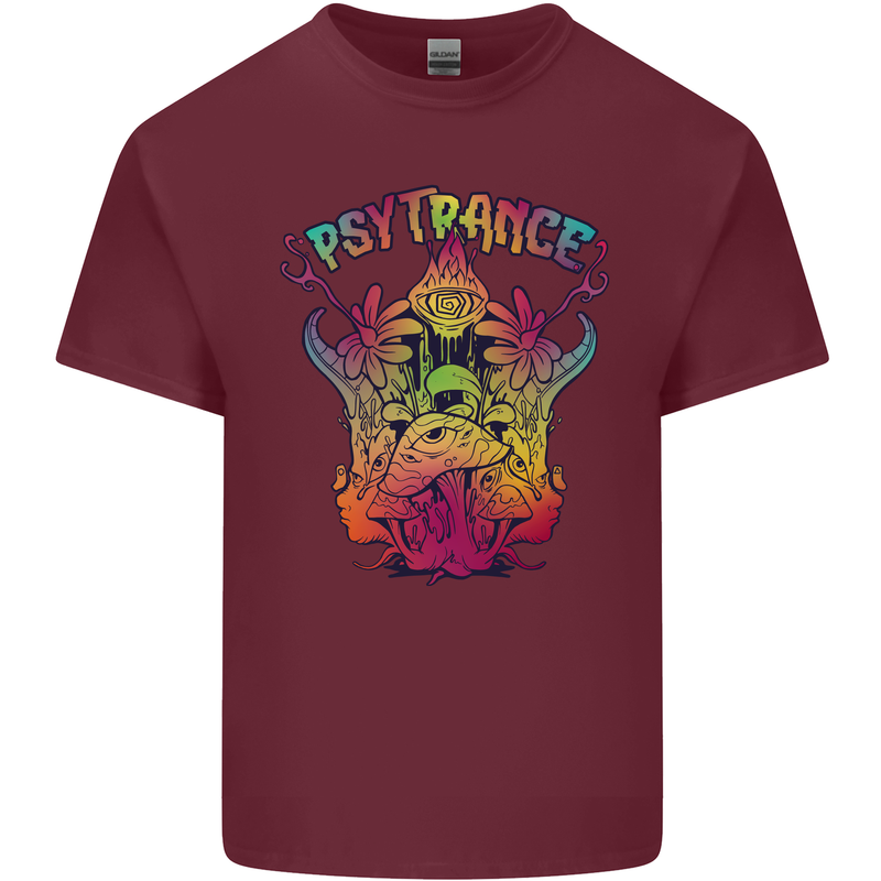 Psytrance Psychedelic Trance Music Psy Mens Cotton T-Shirt Tee Top Maroon